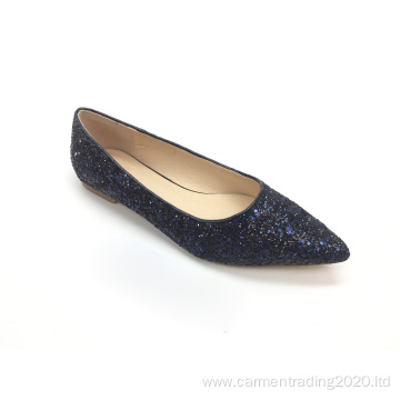 Ladies flat satin and glitter upper dress shoes